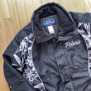 Vintage Polaris Women’s Snowmobile Jacket. Black w/White stardetail. Size L